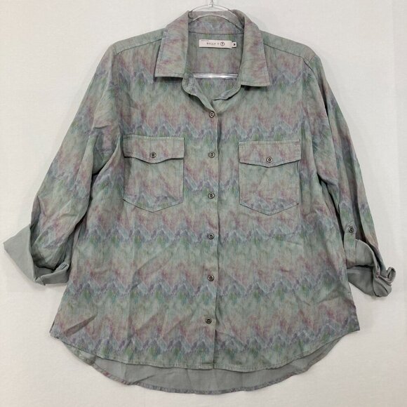 Billy T Medium Multi Color Relaxed Lyocell Linen Blend Chambray Button Up Relax - Picture 1 of 12